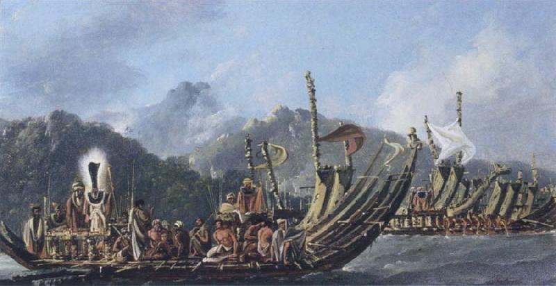 William Hodges Review of the War Galleys at Tahiti Sweden oil painting art